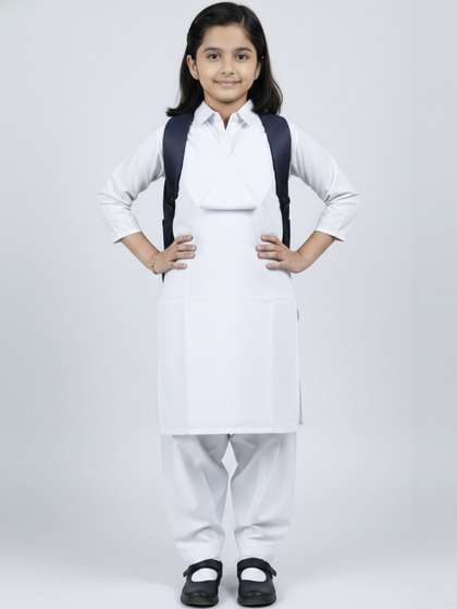 Cutiekins Girls White
                    School Kurti Salwar with Dupatta Uniform Set