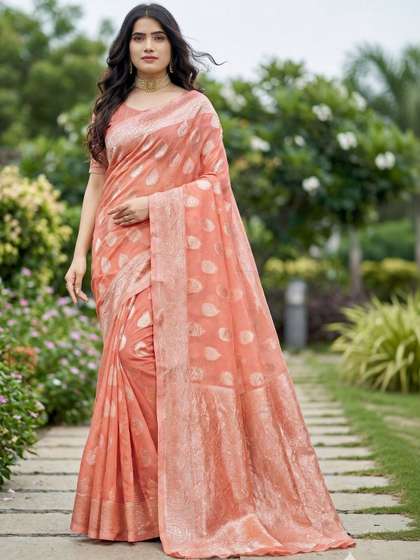 HERE&NOW Ethnic
                        Motifs Zari Pure Cotton Handloom Banarasi Saree