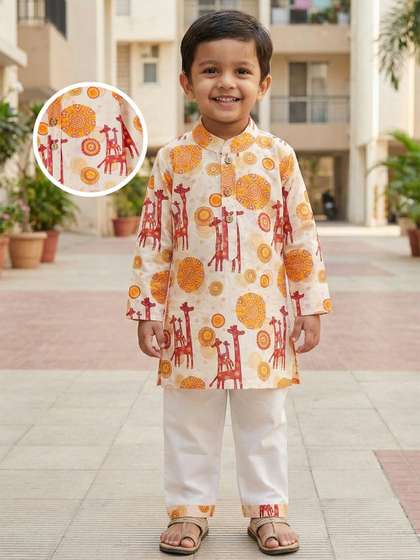 Desi Soota Boys Ethnic
                    Giraffe Motif Printed Pure Cotton Kurta with
                    Pyjamas