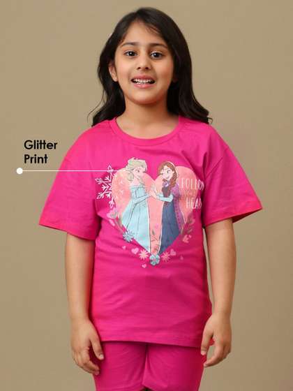 Kids Ville Girls Frozen
                    Printed Cotton Round Neck Relaxed Fit T-Shirt