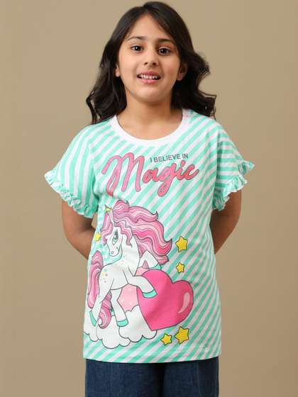 Kids Ville Girls Printed
                    Cotton Round Neck Relaxed Fit T-Shirt