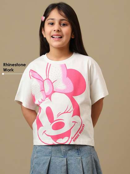 Kids Ville Girls Mickey
                    & Friends Printed Cotton Round Neck Boxy
                    T-Shirt