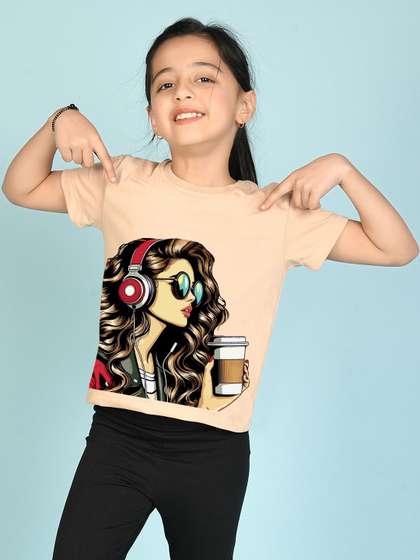 NUSYL Girls Printed
                      Round Neck Short Sleeves T-shirt