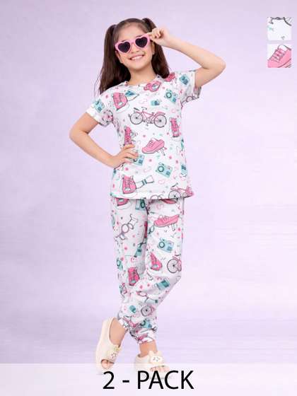 BAESD Girls Printed
                      Short Sleeves Night suits