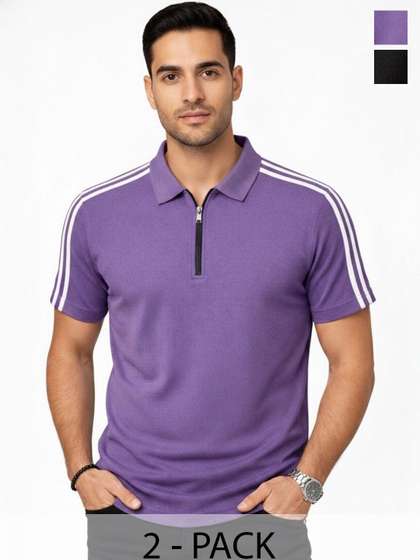RuledBySun Men Striped Dri-FIT Polo Collar Slim Fit T-shirt