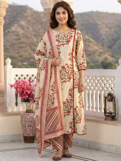 Anouk Women Floral
                        Printed Regular Pure Cotton Kurta with Trousers
                        & With Dupatta
