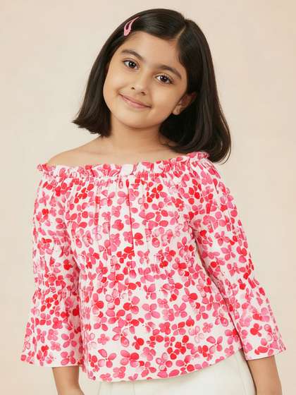 Purple United Kids Girls
                    Floral Cotton Off-Shoulder Airy Fabric Pink Comfort
                    Wear Top