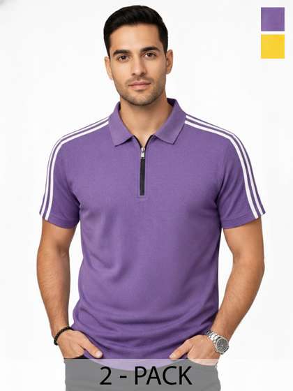 RuledBySun Men Striped Dri-FIT Polo Collar Slim Fit T-shirt
