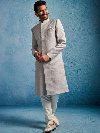 VASTRAMAY
                        Embroidered Mandarin Collar Sherwani Set
