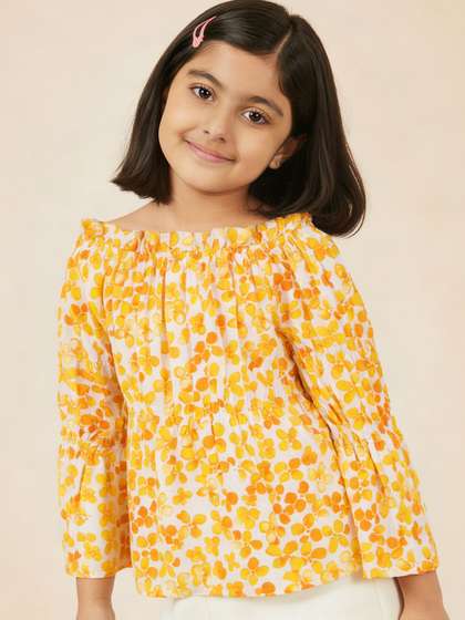 Purple United Kids Girls
                    Floral Cotton Off-Shoulder Breathable Comfort Fabric
                    Yellow Top