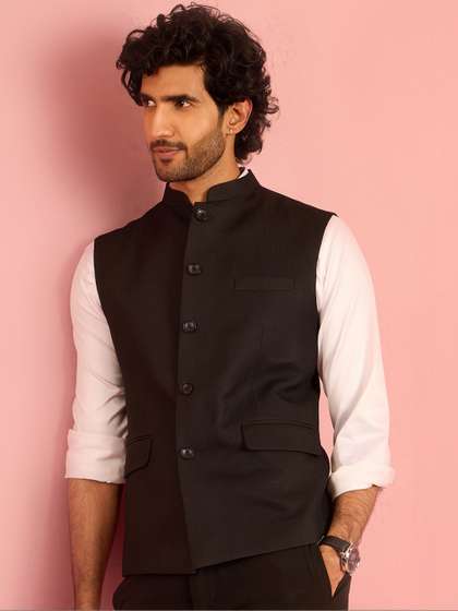 VASTRAMAY Mandarian
                        Collar Neck Woven Nehru Jackets
