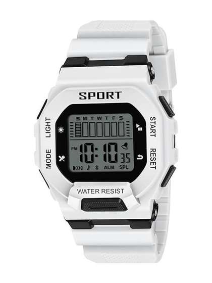 Brostin Unisex Dial
                    & Straps Digital Stopwatch Watches White Square
                    Sport Watch
