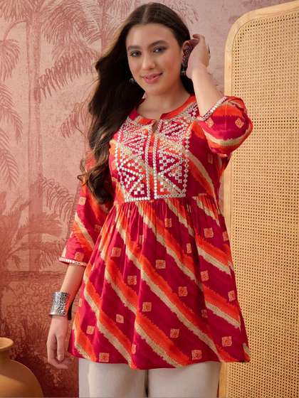 Sangria Leheriya
                        Printed & Embroidered Waistline Kurti