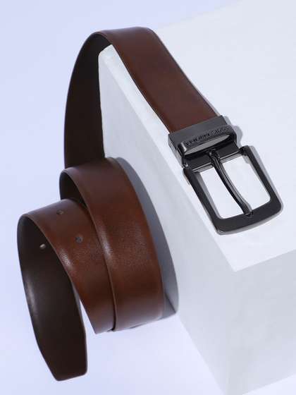 Louis Philippe Men
                    Italian Leather Brush Gun Metal Buckle Formal
                    Reversible Belt