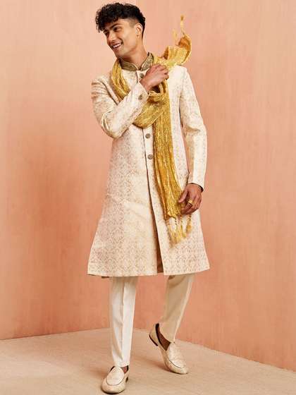 VASTRAMAY Embroidered
                      Mandarin Collar Sherwani Set With Dupatta