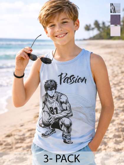 TotzTouch Boys Pack of
                      3 Graphic Printed Round Neck Cotton Relaxed Fit
                      T-shirts