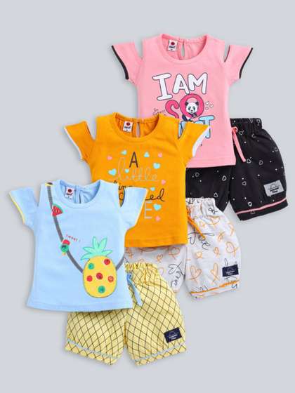 Mars Infiniti Girls Pack
                    Of 3 Printed Pure Cotton T-Shirts With Shorts
