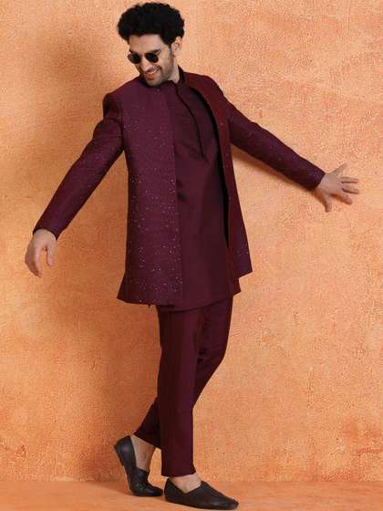 KISAH Embellished
                        Mandarin Collar Sherwani Set