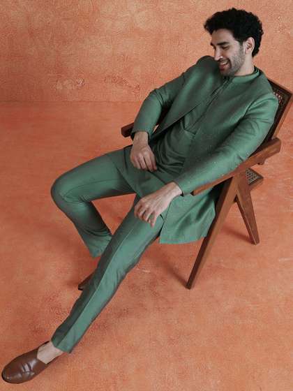KISAH Embellished
                        Mandarin Collar Knee Length Sherwani