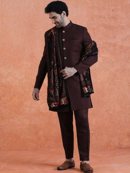 KISAH Mandarin
                        Collar Sherwani With Dupatta