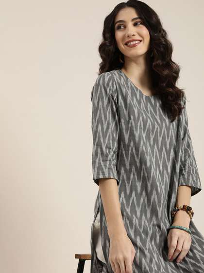 Taavi Women Grey Ikat
                      Printed Casual Kurta
