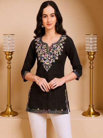 Missethic Floral
                        Embroidered V-Neck Thread Work Pure Cotton
                        Thread Work Kurti