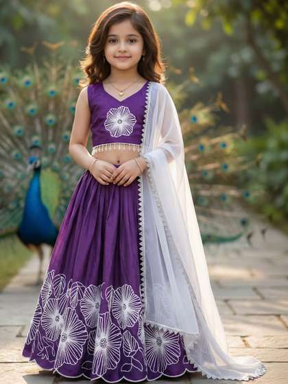 KALINI Girls Embellished
                    Thread Work Ready to Wear Lehenga & Blouse With
                    Dupatta