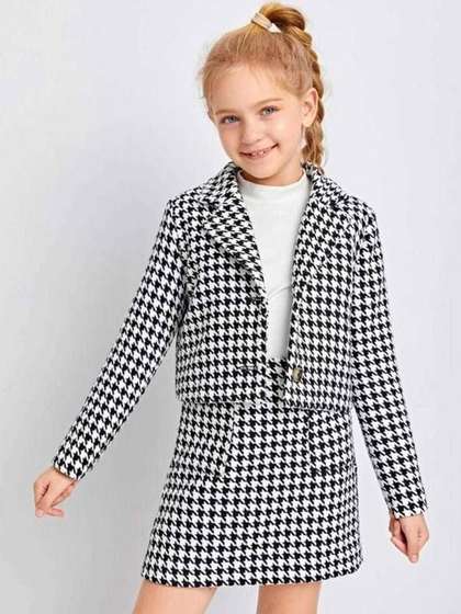 LA3MINE Checked Blazer
                    with Skirt & Jacket