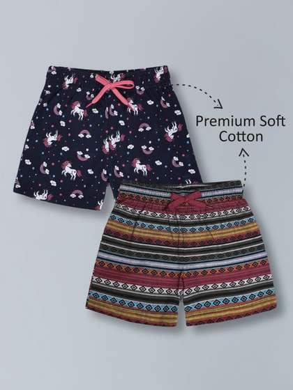 PLUM TREE Girls Pack of
                    2 Premium Cotton Printed Knit Shorts