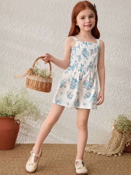 Sangria Girls Printed
                    Pure Cotton Square Neck Fit & Flare Dresses