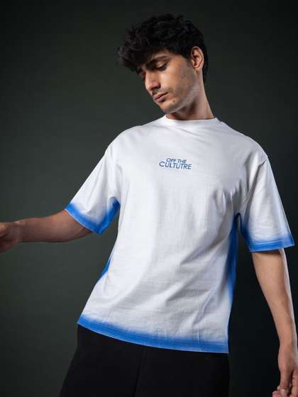 Powerlook Printed
                        Drop-Shoulder Sleeves Cotton Oversize T-shirt
