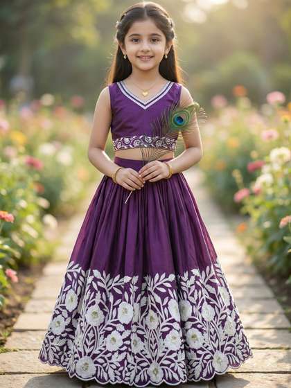 KALINI Girls Embellished
                    Thread Work Ready to Wear Lehenga &