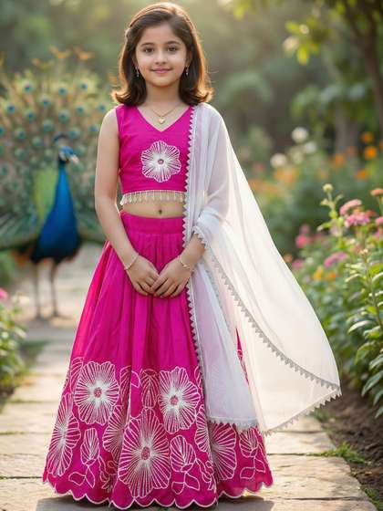 KALINI Girls
                      Embroidered Thread Work Ready to Wear Lehenga
                      & Blouse With Dupatta