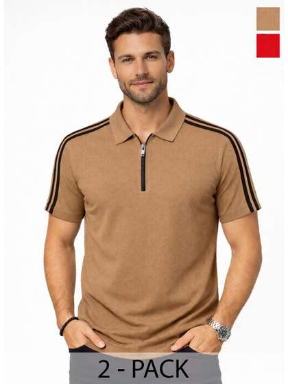 Organic Chics Men Striped Dri-FIT Polo Collar Slim Fit T-shirt