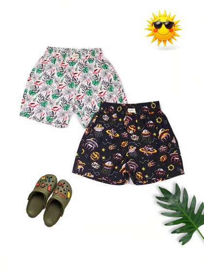 CLLING Boys Floral
                      Printed Loose Fit Shorts