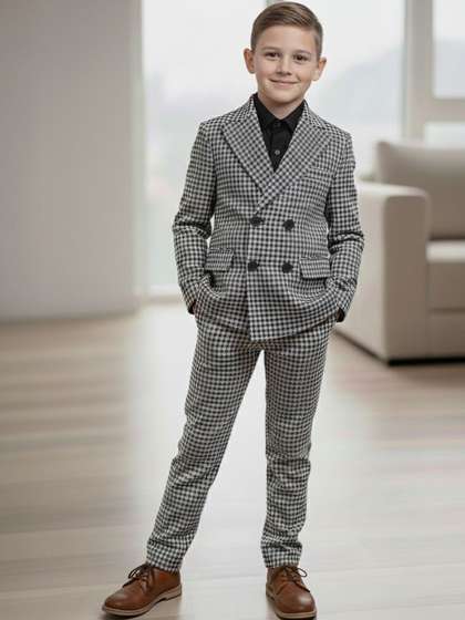 Hikuj Boys Checked
                    Notched Lapel Pack of 3 Piece Suits