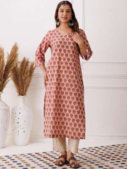 Mayurie Botanical
                          Printed V-Neck Pure Cotton Kurti