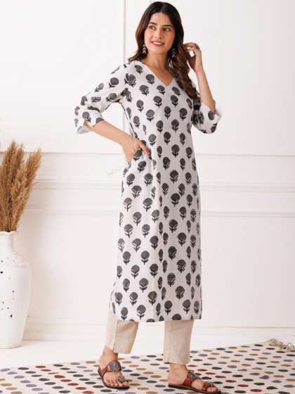 Mayurie Botanical
                        Printed V-Neck Pure Cotton Kurti