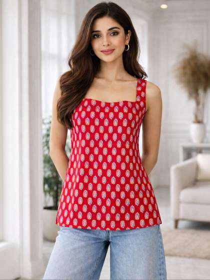 Anouk Mirage Ethnic
                        Motifs Printed Square Neck Pure Cotton Kurti