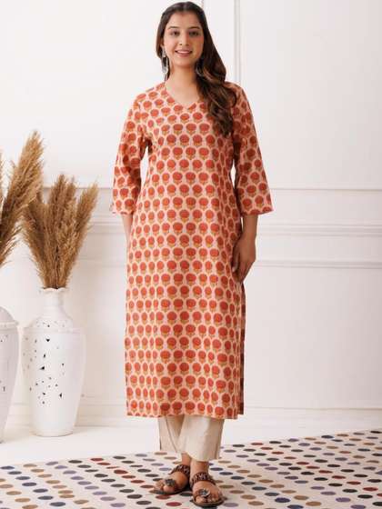 Mayurie Floral
                        Printed V-Neck Pure Cotton Kurti