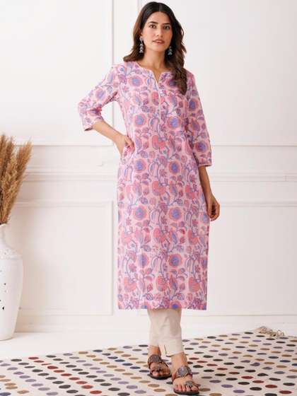 Mayurie Floral
                          Printed V-Neck Pure Cotton Kurti
