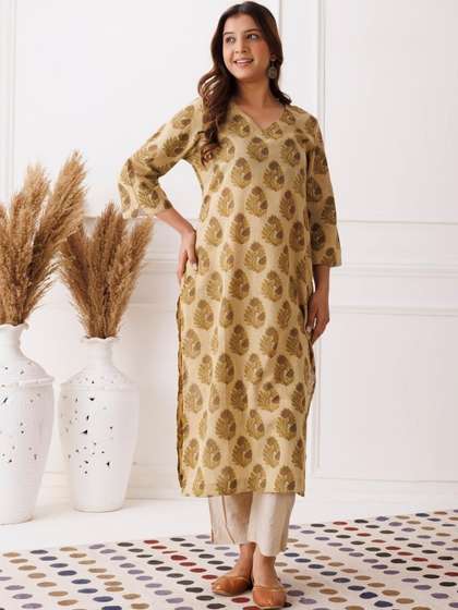 Mayurie Botanical
                        Printed V-Neck Pure Cotton Kurti