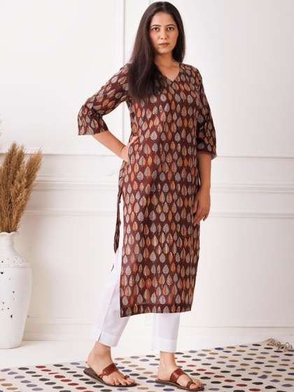 Mayurie Botanical
                        Printed V-Neck Pure Cotton Kurti