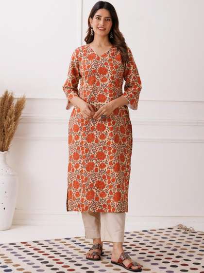 Mayurie Floral
                        Printed V-Neck Pure Cotton Kurti
