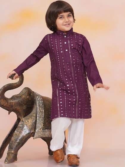KALINI Boys Ethnic
                      Motifs Embroidered Regular Sequinned Kurta with
                      Pyjamas