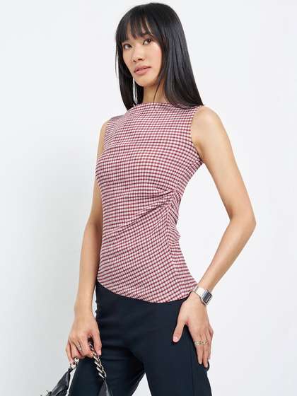 Honey by
                          Pantaloons Women Checked Slim Fit T-shirt