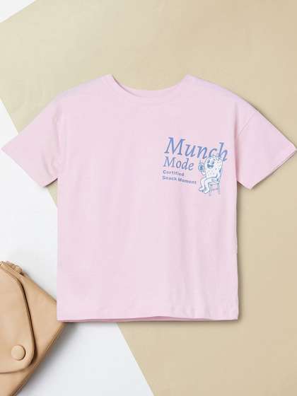 max Girls Pink Printed
                      Round Neck Short Sleeves T-shirt
