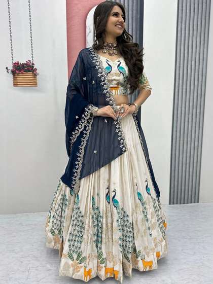 SIDDESHWARY FAB
                        Embroidered Thread Work Semi-Stitched Lehenga
                        & Blouse With Dupatta