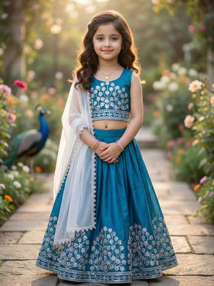 KALINI Girls Embroidered
                    Thread Work Ready to Wear Lehenga & Blouse With
                    Dupatta