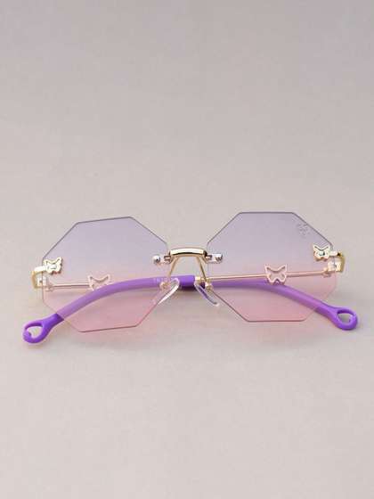 DukieKooky Unisex Kids
                    Pink Lens & Gold-Toned Square Sunglasses with